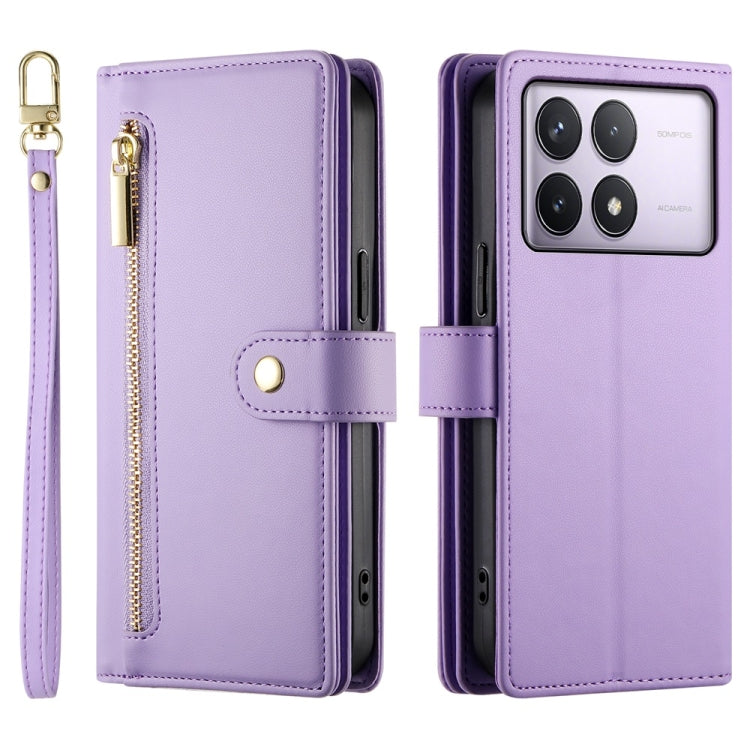 For Redmi K70 Nine Card-slot Zipper Wallet Bag Leather Phone Case(Purple) - K70 Cases by PMC Jewellery | Online Shopping South Africa | PMC Jewellery | Buy Now Pay Later Mobicred