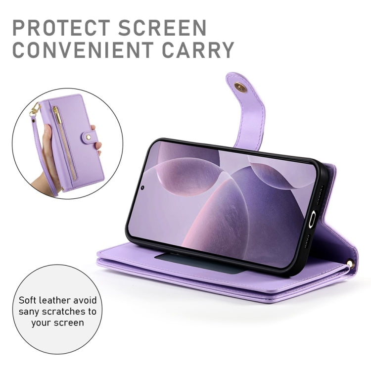 For Redmi K70 Nine Card-slot Zipper Wallet Bag Leather Phone Case(Purple) - K70 Cases by PMC Jewellery | Online Shopping South Africa | PMC Jewellery | Buy Now Pay Later Mobicred