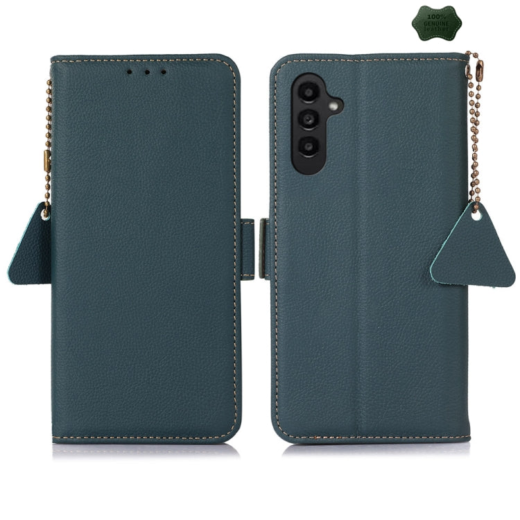 For Samsung Galaxy S24 FE 5G Side-Magnetic TJ Genuine Leather RFID Phone Case(Green) - Galaxy S24 FE 5G Cases by PMC Jewellery | Online Shopping South Africa | PMC Jewellery | Buy Now Pay Later Mobicred