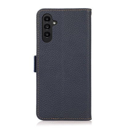 For Samsung Galaxy S24 FE 5G KHAZNEH Side-Magnetic Litchi Genuine Leather RFID Phone Case(Blue) - Galaxy S24 FE 5G Cases by PMC Jewellery | Online Shopping South Africa | PMC Jewellery | Buy Now Pay Later Mobicred