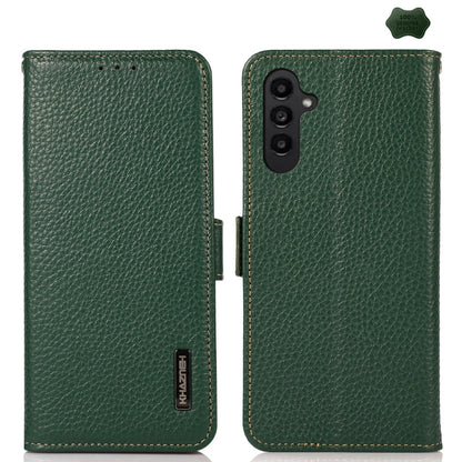 For Samsung Galaxy S24 FE 5G KHAZNEH Side-Magnetic Litchi Genuine Leather RFID Phone Case(Green) - Galaxy S24 FE 5G Cases by PMC Jewellery | Online Shopping South Africa | PMC Jewellery | Buy Now Pay Later Mobicred