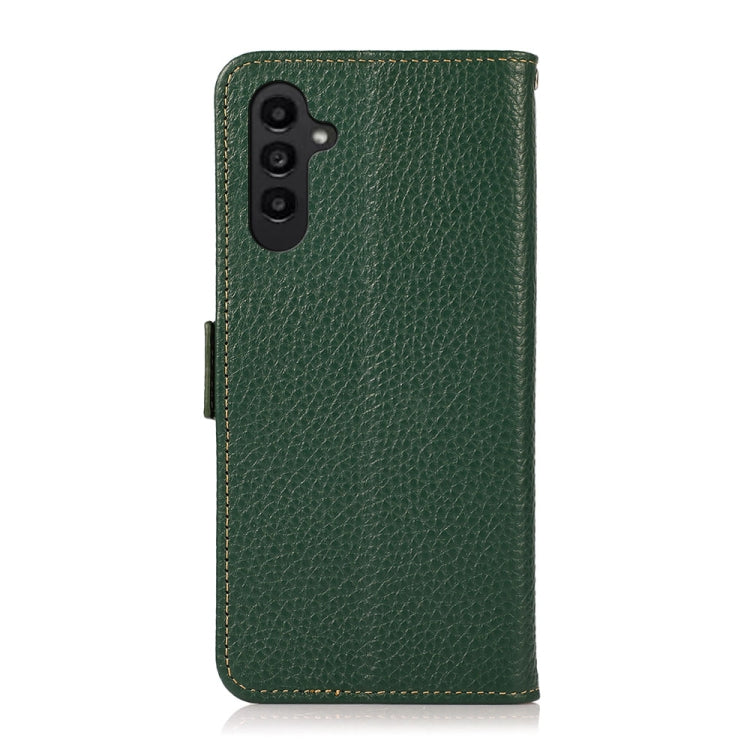 For Samsung Galaxy S24 FE 5G KHAZNEH Side-Magnetic Litchi Genuine Leather RFID Phone Case(Green) - Galaxy S24 FE 5G Cases by PMC Jewellery | Online Shopping South Africa | PMC Jewellery | Buy Now Pay Later Mobicred