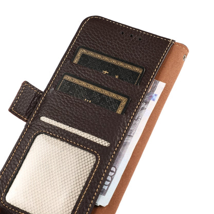 For Samsung Galaxy S24 FE 5G KHAZNEH Side-Magnetic Litchi Genuine Leather RFID Phone Case(Brown) - Galaxy S24 FE 5G Cases by PMC Jewellery | Online Shopping South Africa | PMC Jewellery | Buy Now Pay Later Mobicred