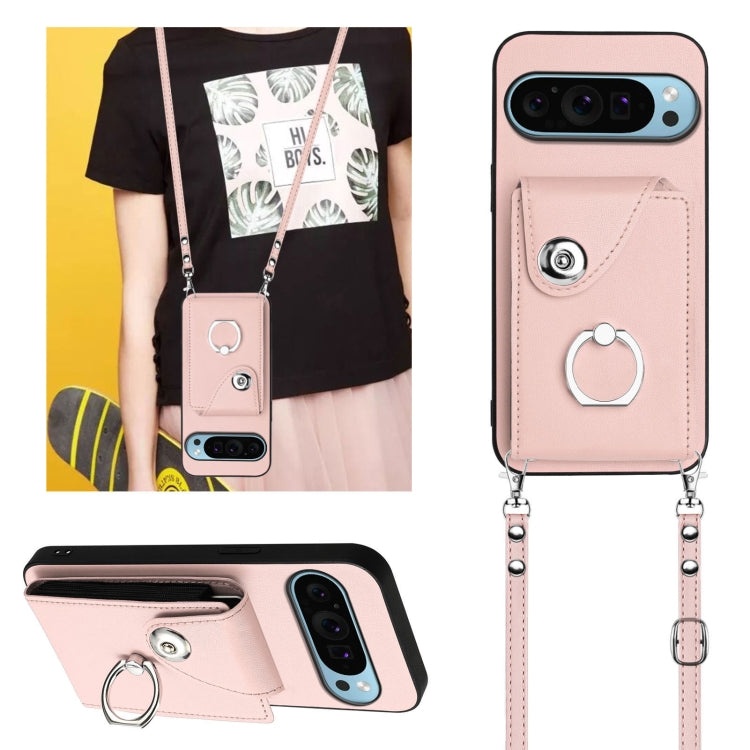 For Google Pixel 9 / 9 Pro Organ Card Bag Ring Holder Phone Case with Long Lanyard(Pink) - Google Cases by PMC Jewellery | Online Shopping South Africa | PMC Jewellery | Buy Now Pay Later Mobicred