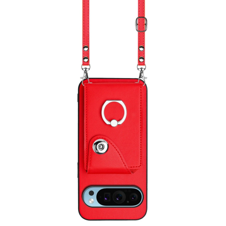 For Google Pixel 9 / 9 Pro Organ Card Bag Ring Holder Phone Case with Long Lanyard(Red) - Google Cases by PMC Jewellery | Online Shopping South Africa | PMC Jewellery | Buy Now Pay Later Mobicred