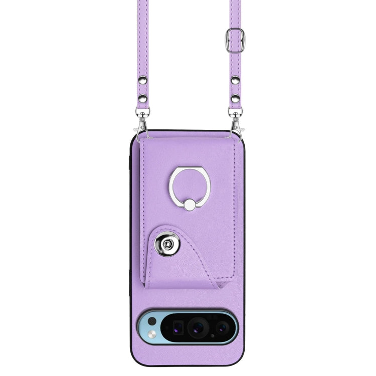 For Google Pixel 9 Pro XL Organ Card Bag Ring Holder Phone Case with Long Lanyard(Purple) - Google Cases by PMC Jewellery | Online Shopping South Africa | PMC Jewellery | Buy Now Pay Later Mobicred