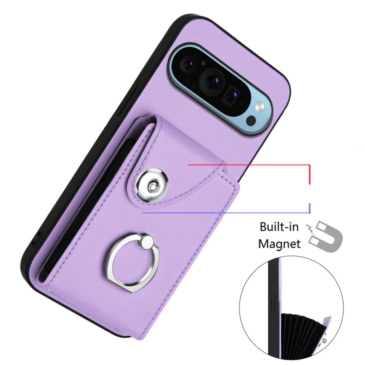 For Google Pixel 9 Pro XL Organ Card Bag Ring Holder Phone Case with Long Lanyard(Purple) - Google Cases by PMC Jewellery | Online Shopping South Africa | PMC Jewellery | Buy Now Pay Later Mobicred