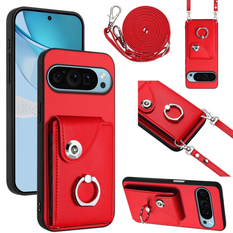 For Google Pixel 9 Pro XL Organ Card Bag Ring Holder Phone Case with Long Lanyard(Red) - Google Cases by PMC Jewellery | Online Shopping South Africa | PMC Jewellery | Buy Now Pay Later Mobicred