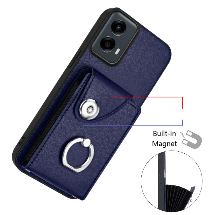 For Motorola Moto G 5G 2024 Organ Card Bag Ring Holder Phone Case with Long Lanyard(Blue) - Motorola Cases by PMC Jewellery | Online Shopping South Africa | PMC Jewellery | Buy Now Pay Later Mobicred