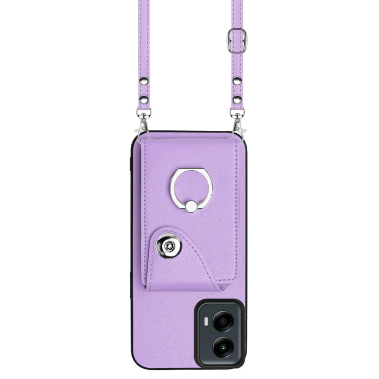 For Motorola Moto G 5G 2024 Organ Card Bag Ring Holder Phone Case with Long Lanyard(Purple) - Motorola Cases by PMC Jewellery | Online Shopping South Africa | PMC Jewellery | Buy Now Pay Later Mobicred