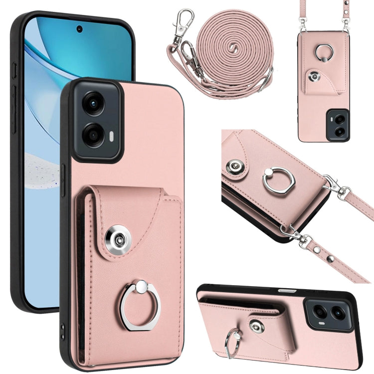 For Motorola Moto G 5G 2024 Organ Card Bag Ring Holder Phone Case with Long Lanyard(Pink) - Motorola Cases by PMC Jewellery | Online Shopping South Africa | PMC Jewellery | Buy Now Pay Later Mobicred