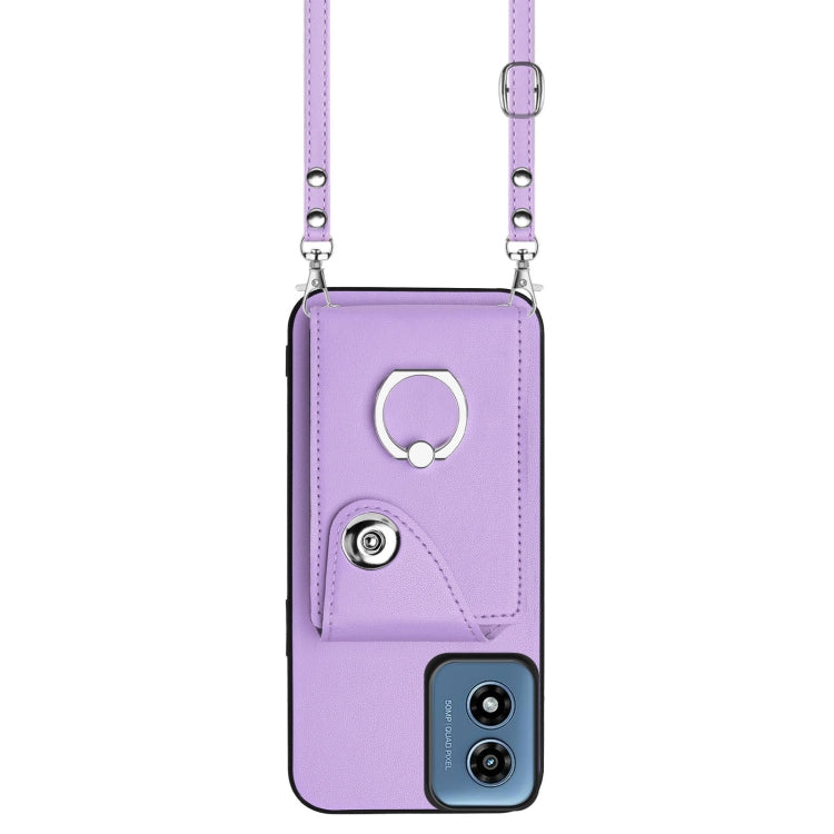 For Motorola Moto G Play 2024 5G Organ Card Bag Ring Holder Phone Case with Long Lanyard(Purple) - Motorola Cases by PMC Jewellery | Online Shopping South Africa | PMC Jewellery | Buy Now Pay Later Mobicred