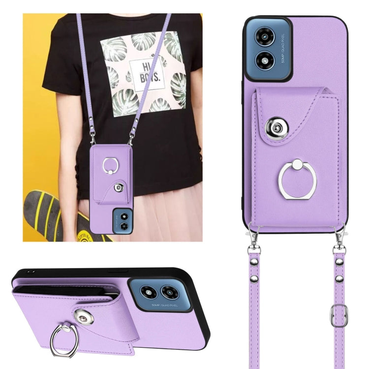 For Motorola Moto G Play 2024 5G Organ Card Bag Ring Holder Phone Case with Long Lanyard(Purple) - Motorola Cases by PMC Jewellery | Online Shopping South Africa | PMC Jewellery | Buy Now Pay Later Mobicred