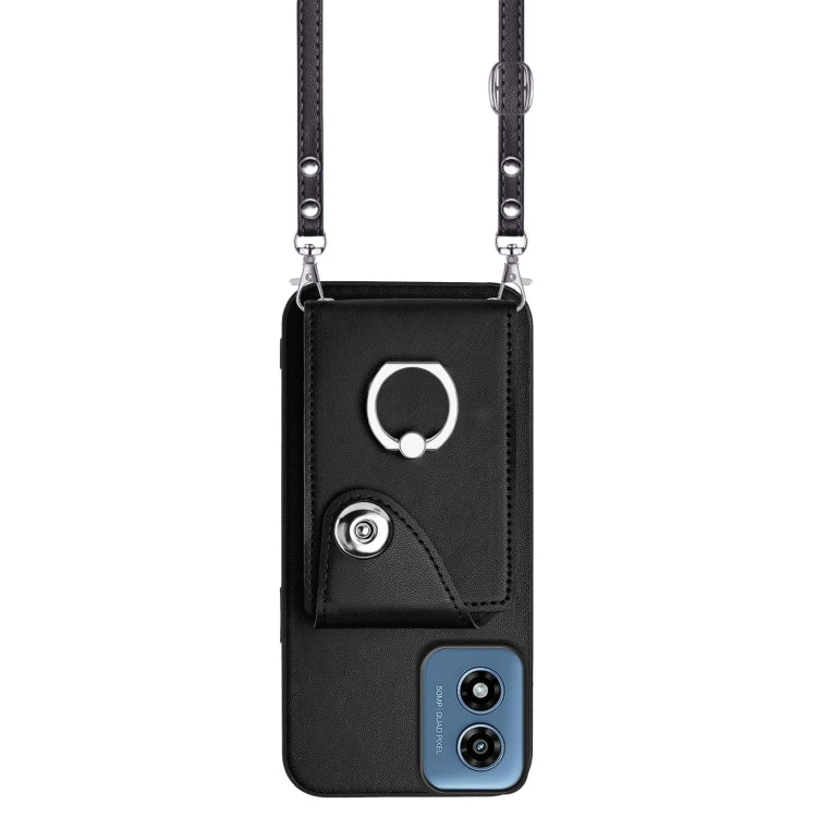 For Motorola Moto G Play 2024 5G Organ Card Bag Ring Holder Phone Case with Long Lanyard(Black) - Motorola Cases by PMC Jewellery | Online Shopping South Africa | PMC Jewellery | Buy Now Pay Later Mobicred