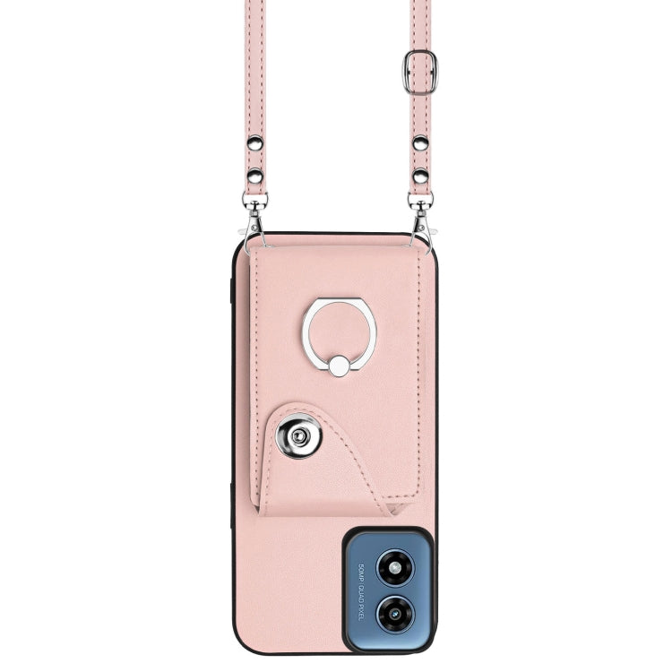 For Motorola Moto G Play 2024 5G Organ Card Bag Ring Holder Phone Case with Long Lanyard(Pink) - Motorola Cases by PMC Jewellery | Online Shopping South Africa | PMC Jewellery | Buy Now Pay Later Mobicred