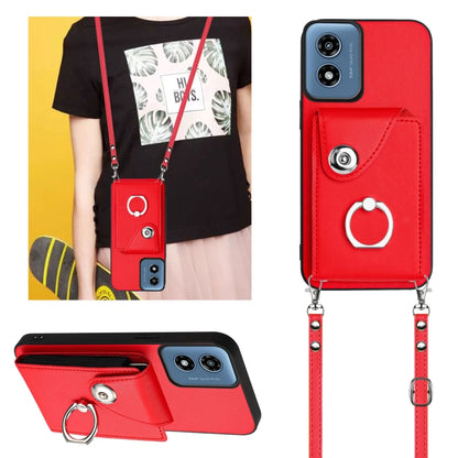 For Motorola Moto G Play 2024 5G Organ Card Bag Ring Holder Phone Case with Long Lanyard(Red) - Motorola Cases by PMC Jewellery | Online Shopping South Africa | PMC Jewellery | Buy Now Pay Later Mobicred