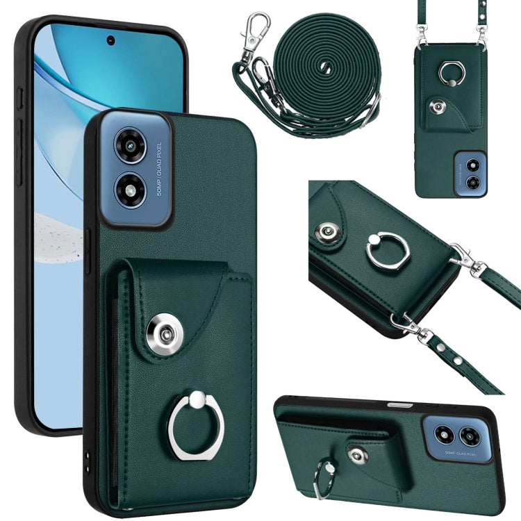 For Motorola Moto G Play 2024 5G Organ Card Bag Ring Holder Phone Case with Long Lanyard(Green) - Motorola Cases by PMC Jewellery | Online Shopping South Africa | PMC Jewellery | Buy Now Pay Later Mobicred