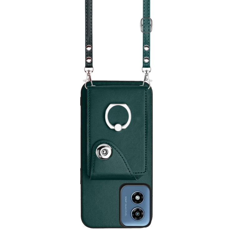 For Motorola Moto G Play 2024 5G Organ Card Bag Ring Holder Phone Case with Long Lanyard(Green) - Motorola Cases by PMC Jewellery | Online Shopping South Africa | PMC Jewellery | Buy Now Pay Later Mobicred