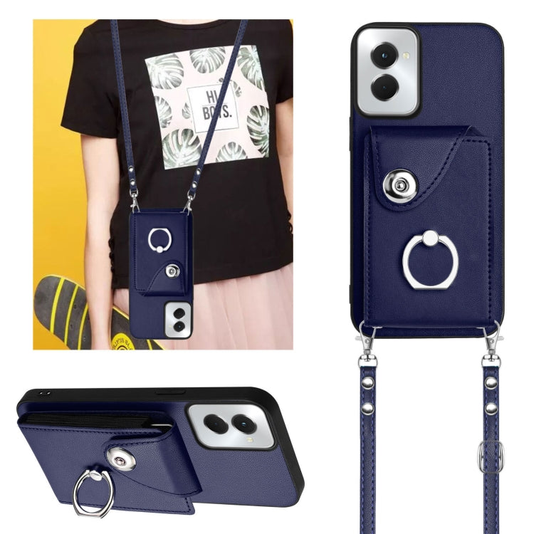 For Motorola Moto G Power 2024 5G Organ Card Bag Ring Holder Phone Case with Long Lanyard(Blue) - Motorola Cases by PMC Jewellery | Online Shopping South Africa | PMC Jewellery | Buy Now Pay Later Mobicred