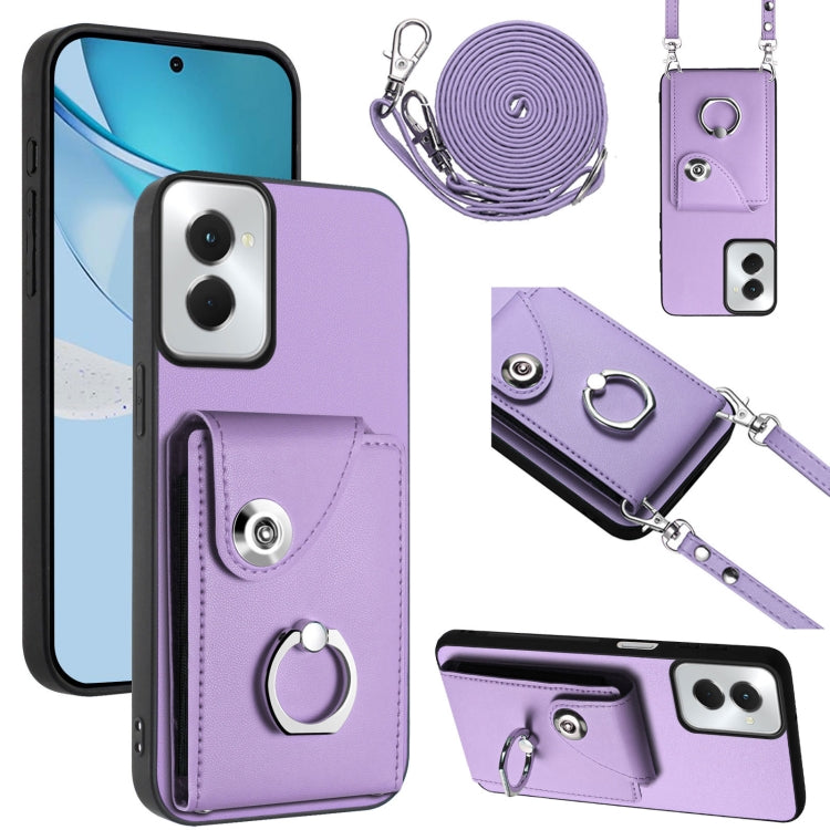 For Motorola Moto G Power 2024 5G Organ Card Bag Ring Holder Phone Case with Long Lanyard(Purple) - Motorola Cases by PMC Jewellery | Online Shopping South Africa | PMC Jewellery | Buy Now Pay Later Mobicred