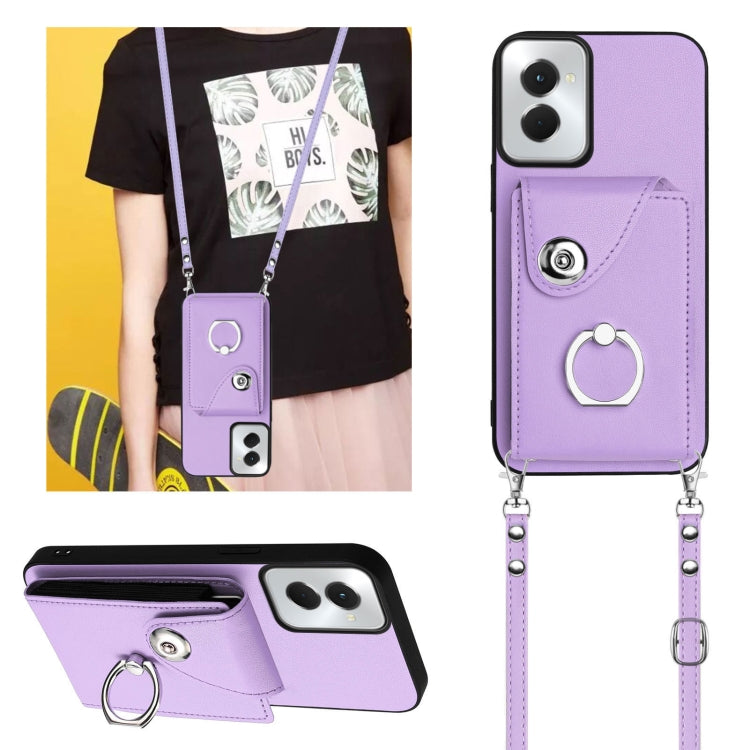 For Motorola Moto G Power 2024 5G Organ Card Bag Ring Holder Phone Case with Long Lanyard(Purple) - Motorola Cases by PMC Jewellery | Online Shopping South Africa | PMC Jewellery | Buy Now Pay Later Mobicred