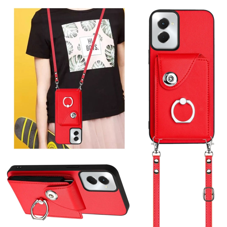 For Motorola Moto G Power 2024 5G Organ Card Bag Ring Holder Phone Case with Long Lanyard(Red) - Motorola Cases by PMC Jewellery | Online Shopping South Africa | PMC Jewellery | Buy Now Pay Later Mobicred