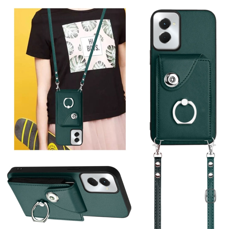 For Motorola Moto G Power 2024 5G Organ Card Bag Ring Holder Phone Case with Long Lanyard(Green) - Motorola Cases by PMC Jewellery | Online Shopping South Africa | PMC Jewellery | Buy Now Pay Later Mobicred