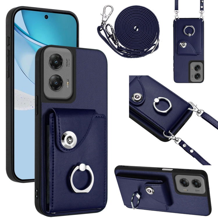 For Motorola Moto G Stylus 5G 2024 Organ Card Bag Ring Holder Phone Case with Long Lanyard(Blue) - Motorola Cases by PMC Jewellery | Online Shopping South Africa | PMC Jewellery | Buy Now Pay Later Mobicred