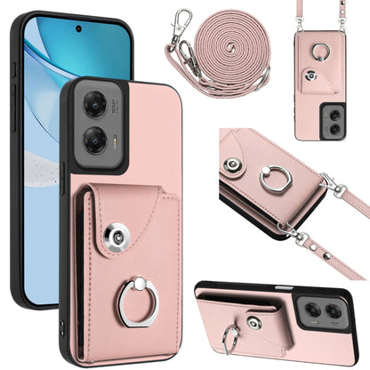 For Motorola Moto G Stylus 5G 2024 Organ Card Bag Ring Holder Phone Case with Long Lanyard(Pink) - Motorola Cases by PMC Jewellery | Online Shopping South Africa | PMC Jewellery | Buy Now Pay Later Mobicred