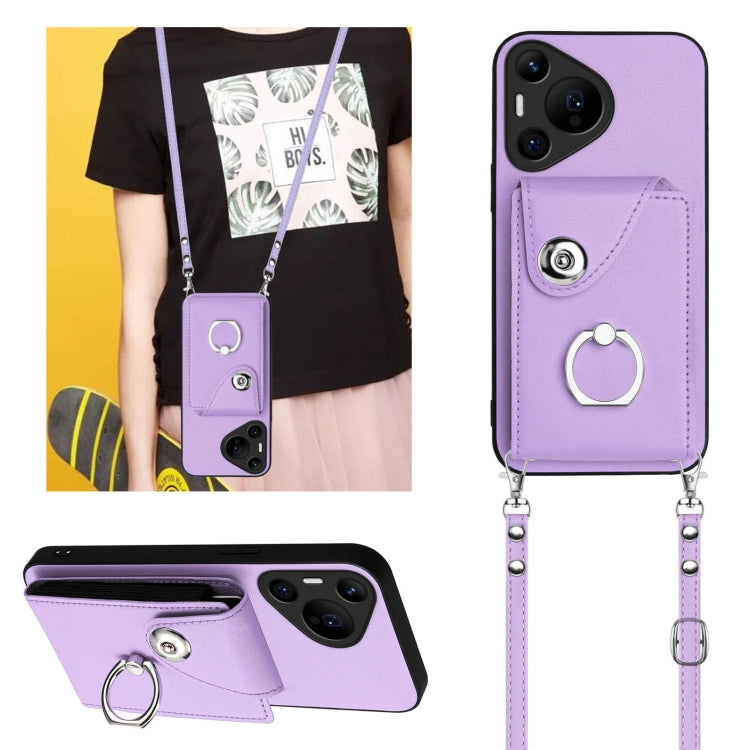 For Huawei Pura 70 Pro / 70 Pro+ Organ Card Bag Ring Holder Phone Case with Long Lanyard(Purple) - Huawei Cases by PMC Jewellery | Online Shopping South Africa | PMC Jewellery | Buy Now Pay Later Mobicred