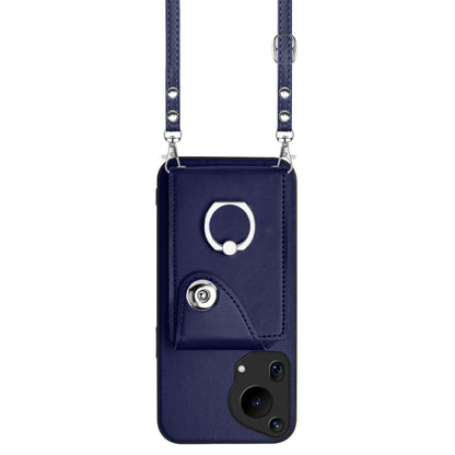 For Huawei Pura 70 Ultra Organ Card Bag Ring Holder Phone Case with Long Lanyard(Blue) - Huawei Cases by PMC Jewellery | Online Shopping South Africa | PMC Jewellery | Buy Now Pay Later Mobicred