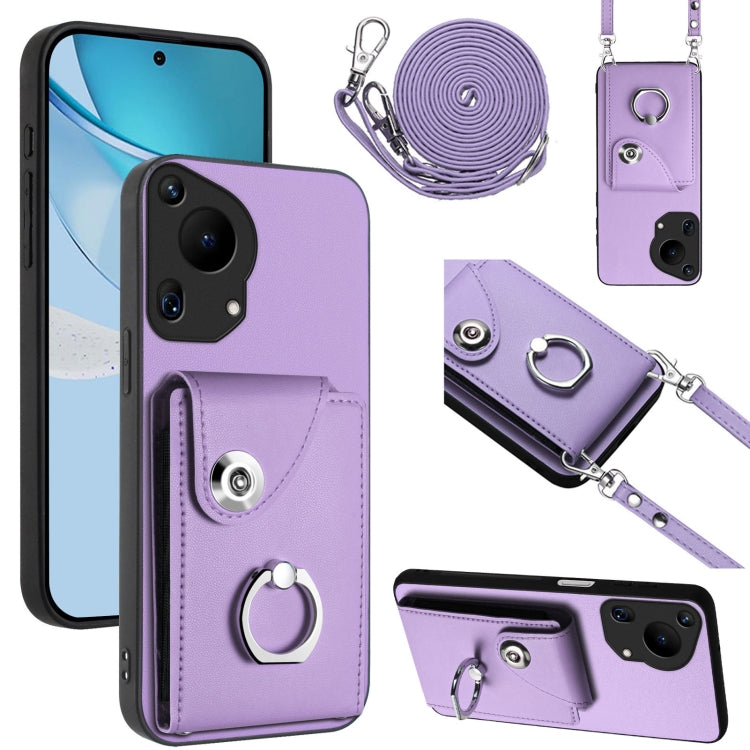 For Huawei Pura 70 Ultra Organ Card Bag Ring Holder Phone Case with Long Lanyard(Purple) - Huawei Cases by PMC Jewellery | Online Shopping South Africa | PMC Jewellery | Buy Now Pay Later Mobicred