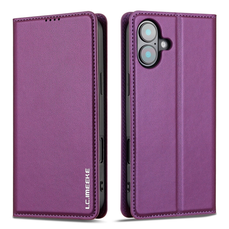 For iPhone 16 LC.IMEEKE L1 Series Frosted Fine Texture PU Phone Case(Purple) - iPhone 16 Cases by LC.IMEEKE | Online Shopping South Africa | PMC Jewellery | Buy Now Pay Later Mobicred