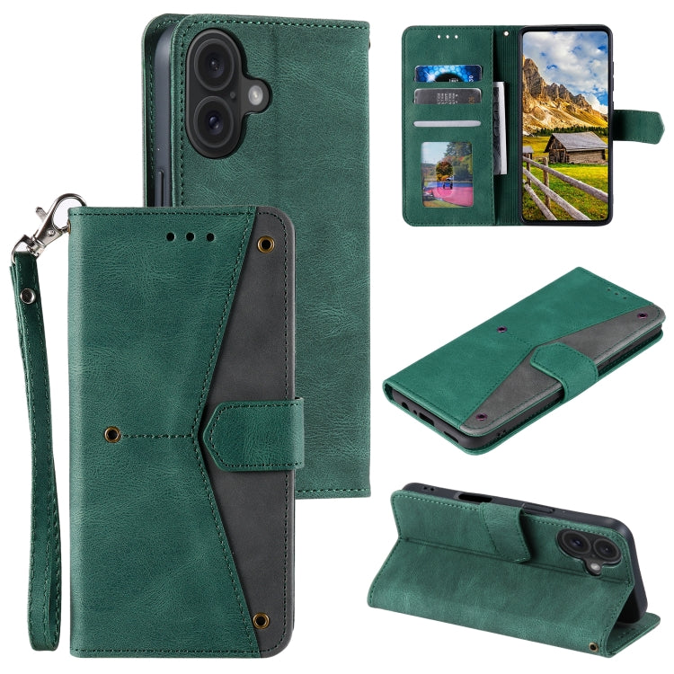 For iPhone 16 Plus Nail Skin Feel Stitching Calf Texture Leather Phone Case(Green) - iPhone 16 Plus Cases by PMC Jewellery | Online Shopping South Africa | PMC Jewellery | Buy Now Pay Later Mobicred