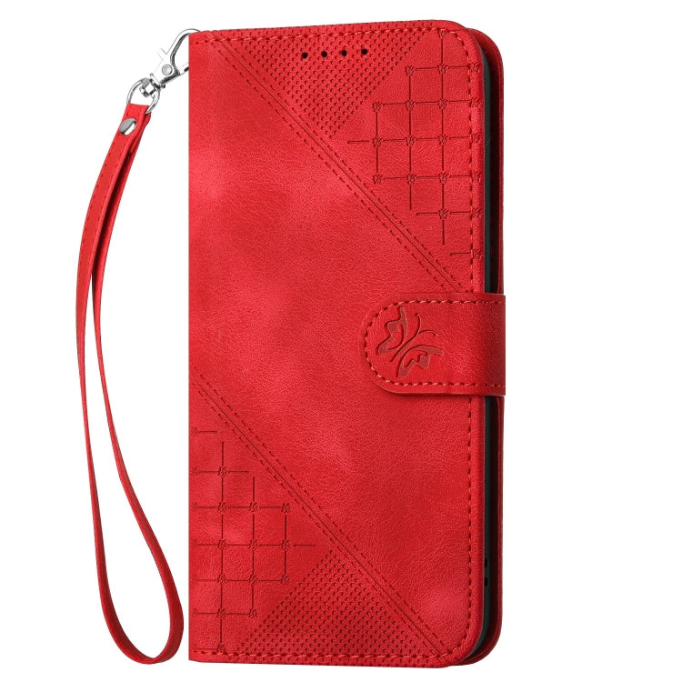 For Redmi K70 YX0080 Grid Butterfly Embossed Pattern Flip Leather Phone Case with Lanyard(Red) - K70 Cases by PMC Jewellery | Online Shopping South Africa | PMC Jewellery | Buy Now Pay Later Mobicred