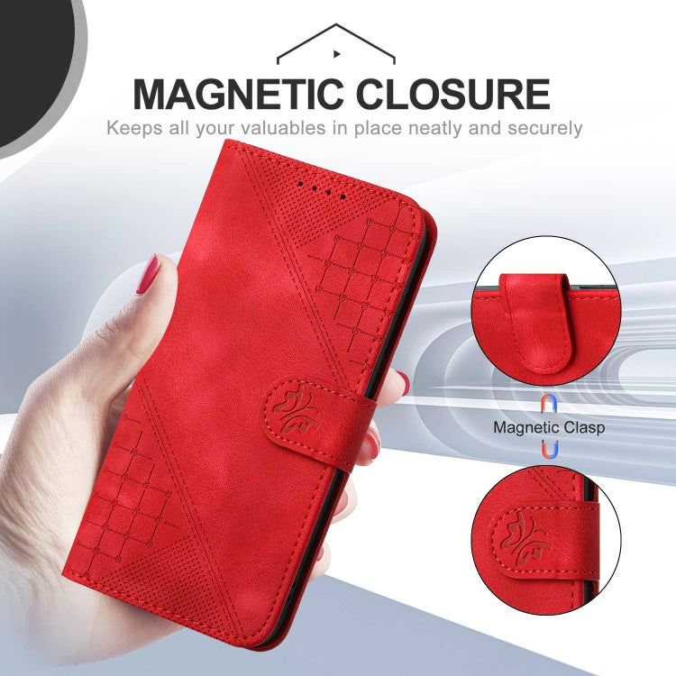 For Redmi K70 YX0080 Grid Butterfly Embossed Pattern Flip Leather Phone Case with Lanyard(Red) - K70 Cases by PMC Jewellery | Online Shopping South Africa | PMC Jewellery | Buy Now Pay Later Mobicred