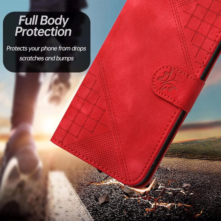 For Redmi K70 YX0080 Grid Butterfly Embossed Pattern Flip Leather Phone Case with Lanyard(Red) - K70 Cases by PMC Jewellery | Online Shopping South Africa | PMC Jewellery | Buy Now Pay Later Mobicred