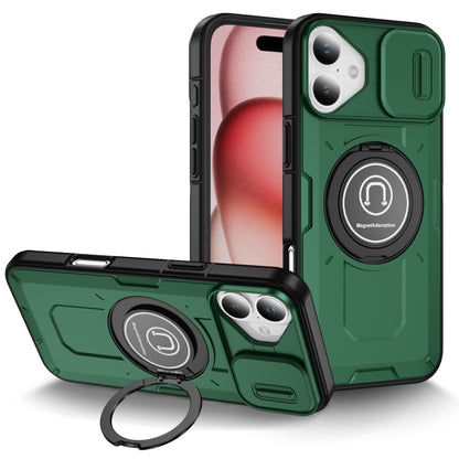 For iPhone 16 Sliding Camshield TPU Hybrid PC Magnetic Holder Phone Case(Dark Green) - iPhone 16 Cases by PMC Jewellery | Online Shopping South Africa | PMC Jewellery | Buy Now Pay Later Mobicred