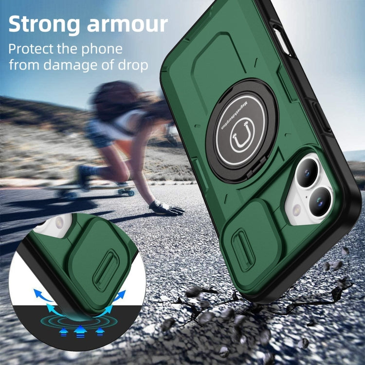 For iPhone 16 Sliding Camshield TPU Hybrid PC Magnetic Holder Phone Case(Dark Green) - iPhone 16 Cases by PMC Jewellery | Online Shopping South Africa | PMC Jewellery | Buy Now Pay Later Mobicred