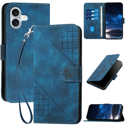 For iPhone 16 Plus YX0080 Grid Butterfly Embossed Pattern Flip Leather Phone Case with Lanyard(Dark Blue) - iPhone 16 Plus Cases by PMC Jewellery | Online Shopping South Africa | PMC Jewellery | Buy Now Pay Later Mobicred