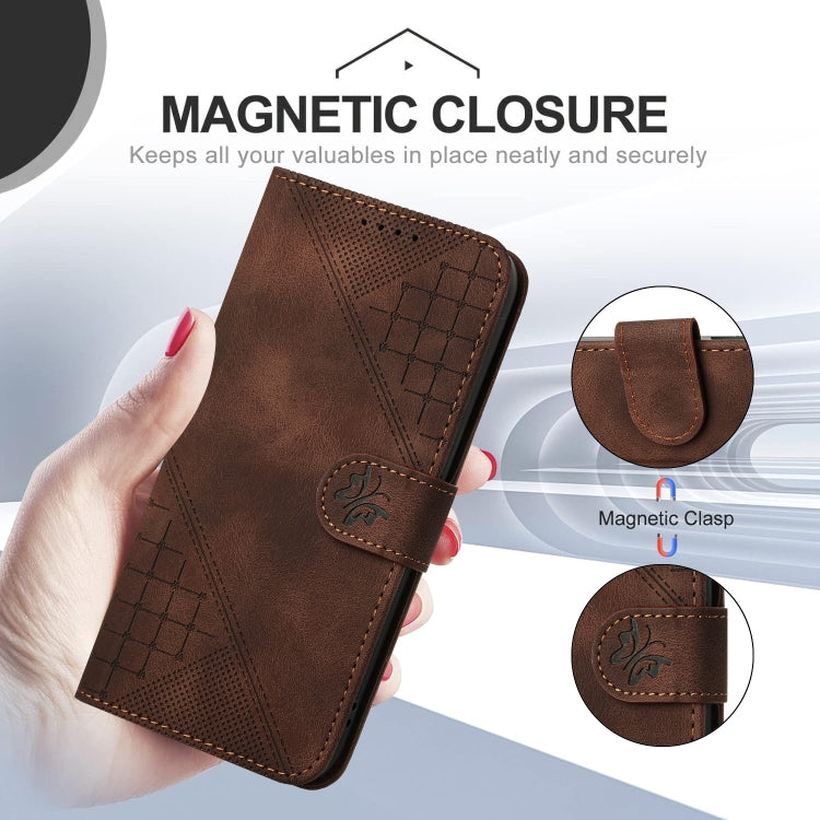 For iPhone 16 YX0080 Grid Butterfly Embossed Pattern Flip Leather Phone Case with Lanyard(Coffee) - iPhone 16 Cases by PMC Jewellery | Online Shopping South Africa | PMC Jewellery | Buy Now Pay Later Mobicred