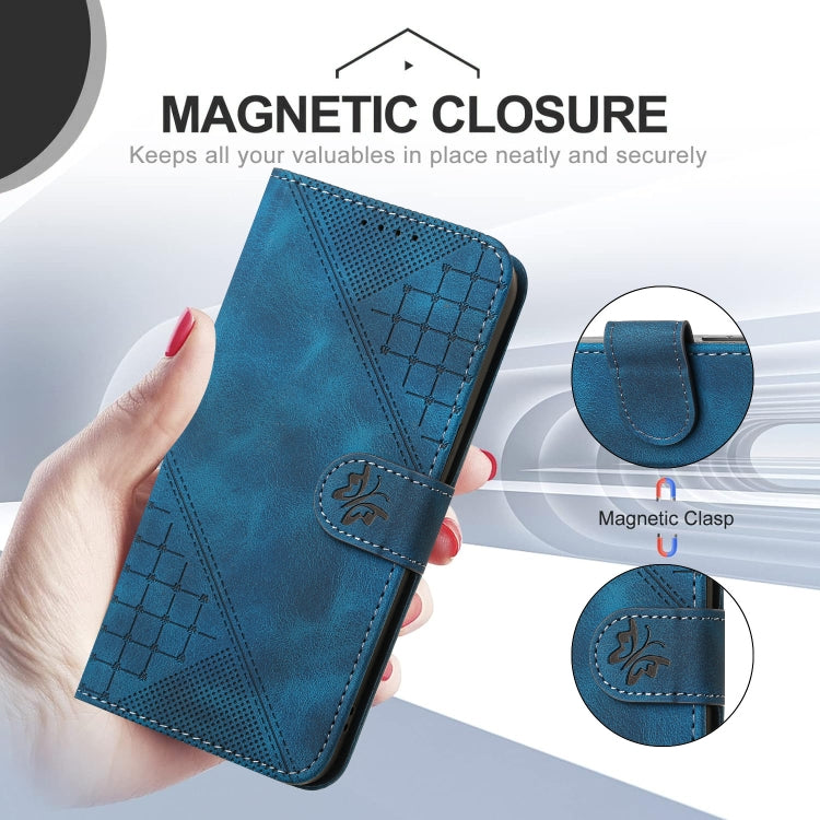 For Google Pixel 9 / 9 Pro YX0080 Grid Butterfly Embossed Pattern Flip Leather Phone Case with Lanyard(Dark Blue) - Google Cases by PMC Jewellery | Online Shopping South Africa | PMC Jewellery | Buy Now Pay Later Mobicred