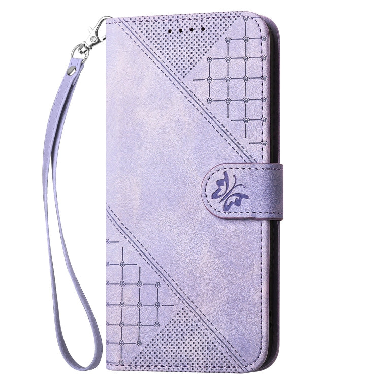 For Google Pixel 9 / 9 Pro YX0080 Grid Butterfly Embossed Pattern Flip Leather Phone Case with Lanyard(Light Purple) - Google Cases by PMC Jewellery | Online Shopping South Africa | PMC Jewellery | Buy Now Pay Later Mobicred