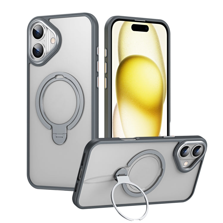 For iPhone 16 Plus Double Ring MagSafe Magnetic Holder Phone Case(Matte Grey) - iPhone 16 Plus Cases by PMC Jewellery | Online Shopping South Africa | PMC Jewellery | Buy Now Pay Later Mobicred