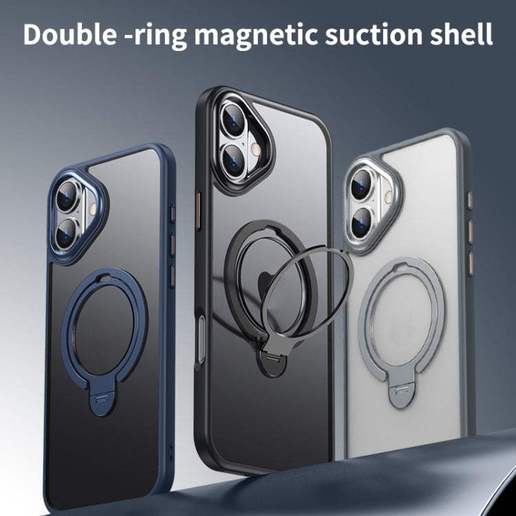 For iPhone 16 Plus Double Ring MagSafe Magnetic Holder Phone Case(Matte Grey) - iPhone 16 Plus Cases by PMC Jewellery | Online Shopping South Africa | PMC Jewellery | Buy Now Pay Later Mobicred