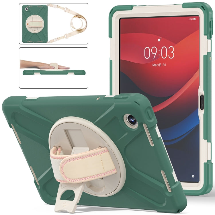 For Lenovo Tab M11 /Xiaomi Pad 11 2024 Rotatable Holder Silicone Hybrid PC Tablet Case with Shoulder Strap(Emerald Green) - Lenovo by PMC Jewellery | Online Shopping South Africa | PMC Jewellery | Buy Now Pay Later Mobicred