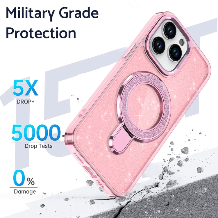 For iPhone 16 Plus Glitter Ring Holder MagSafe Phone Case(Pink) - iPhone 16 Plus Cases by PMC Jewellery | Online Shopping South Africa | PMC Jewellery | Buy Now Pay Later Mobicred