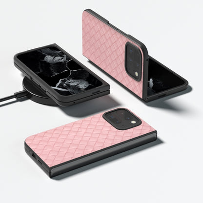 For Google Pixel 9 Pro Fold Black Frame Woven Texture PU Phone Case(Pink) - Google Cases by PMC Jewellery | Online Shopping South Africa | PMC Jewellery | Buy Now Pay Later Mobicred