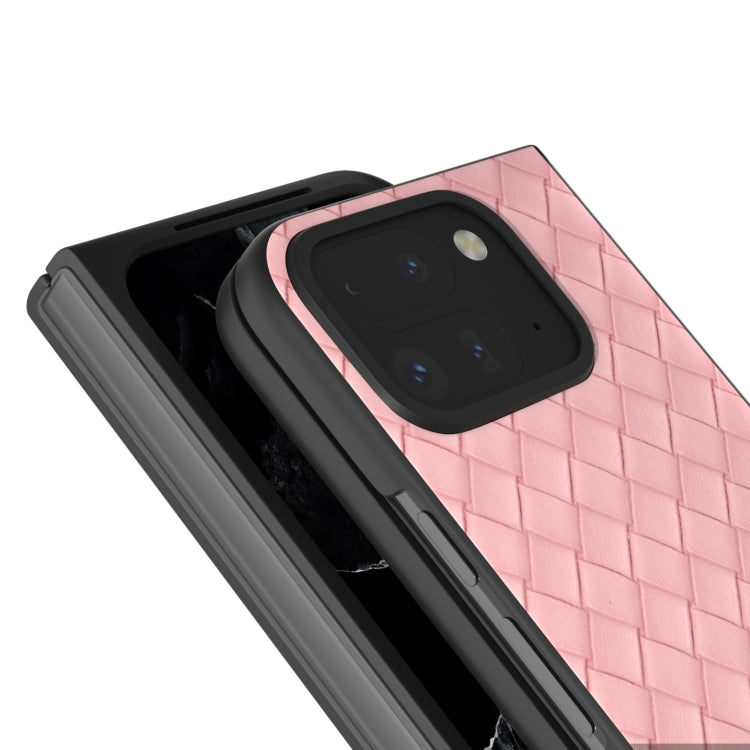 For Google Pixel 9 Pro Fold Black Frame Woven Texture PU Phone Case(Pink) - Google Cases by PMC Jewellery | Online Shopping South Africa | PMC Jewellery | Buy Now Pay Later Mobicred