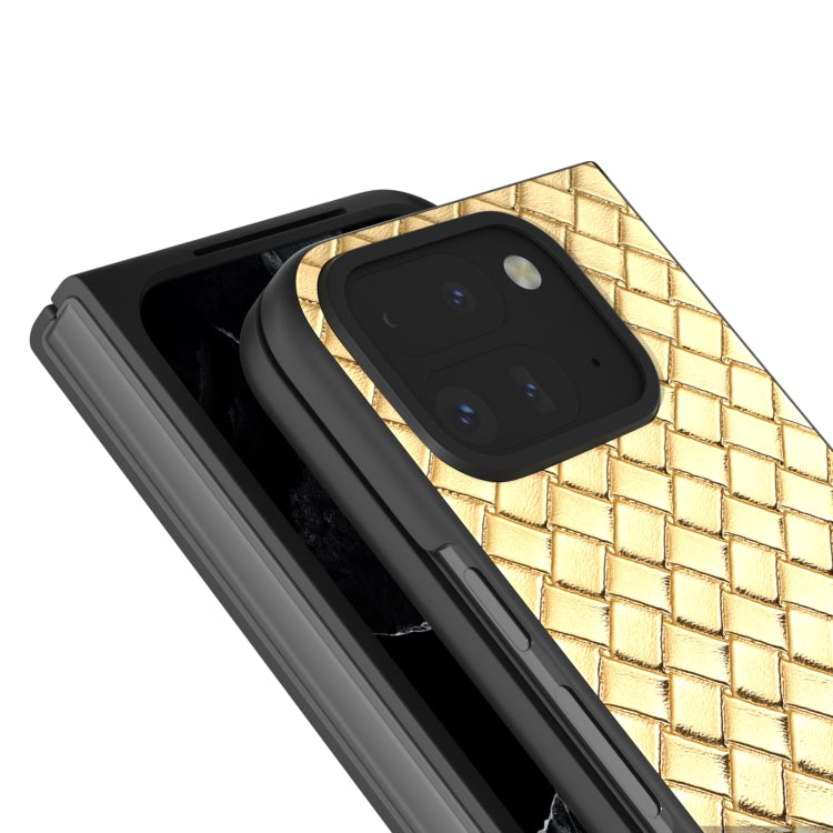 For Google Pixel 9 Pro Fold Black Frame Woven Texture PU Phone Case(Gold) - Google Cases by PMC Jewellery | Online Shopping South Africa | PMC Jewellery | Buy Now Pay Later Mobicred